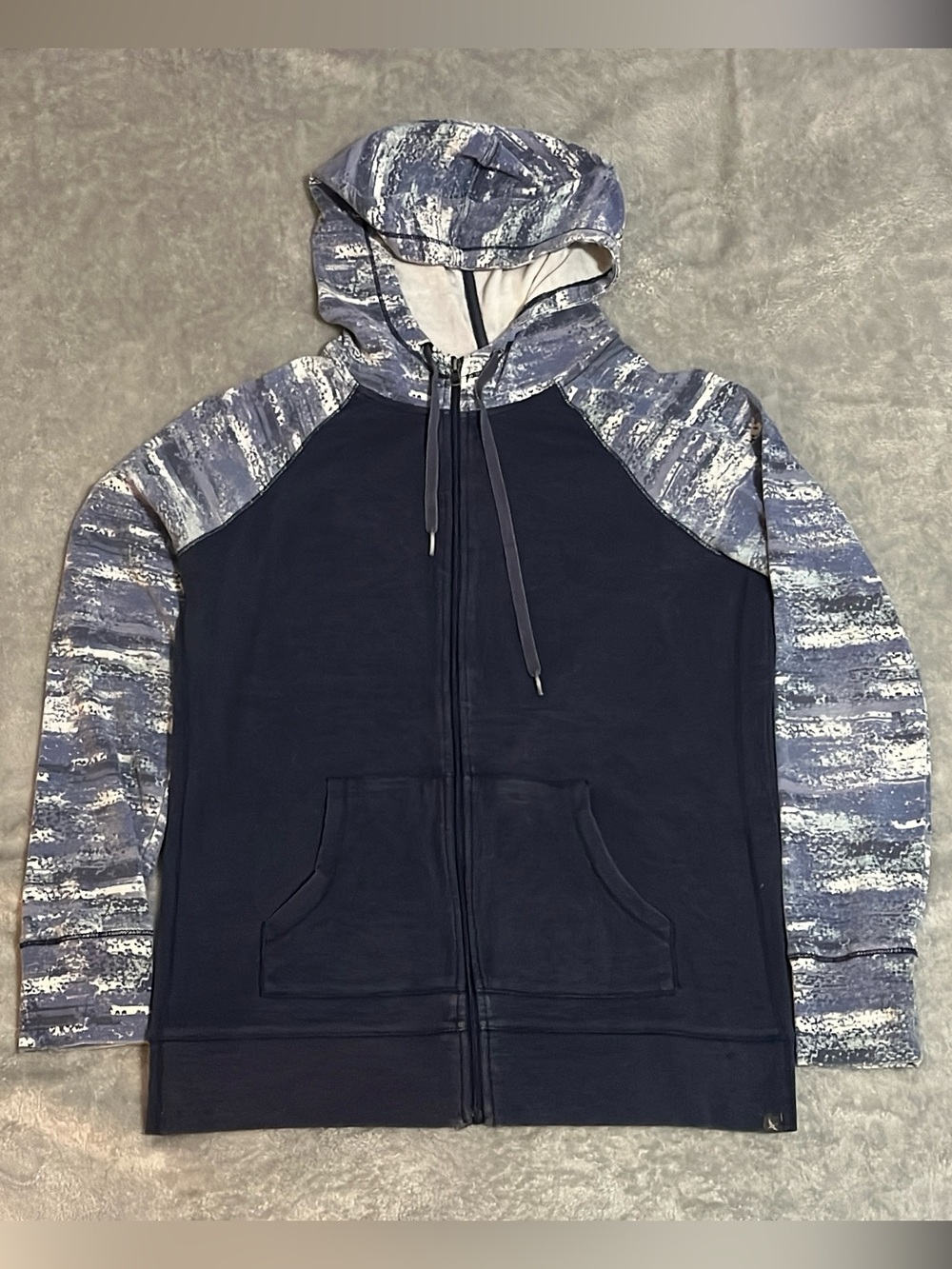 Eddie Bauer Women’s Full Zip Hoodie Blue Colorblock Printed Pattern Sleeves S